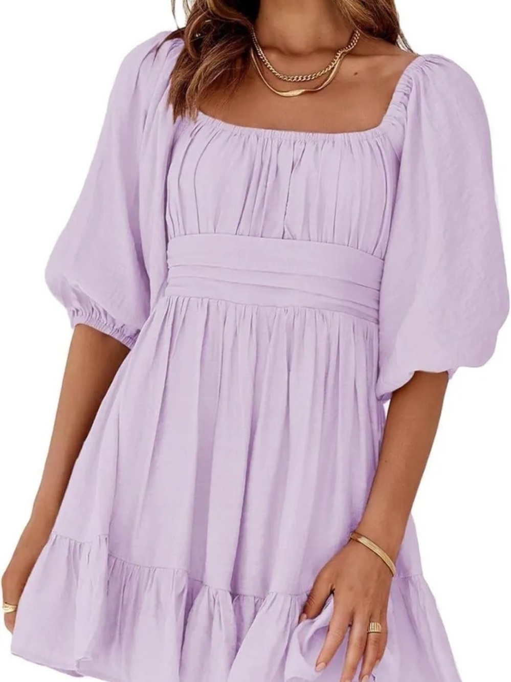 Amazon Lavender Puff-Sleeve Mini Dress